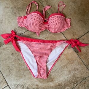 Coral and White Bikini Set - size M